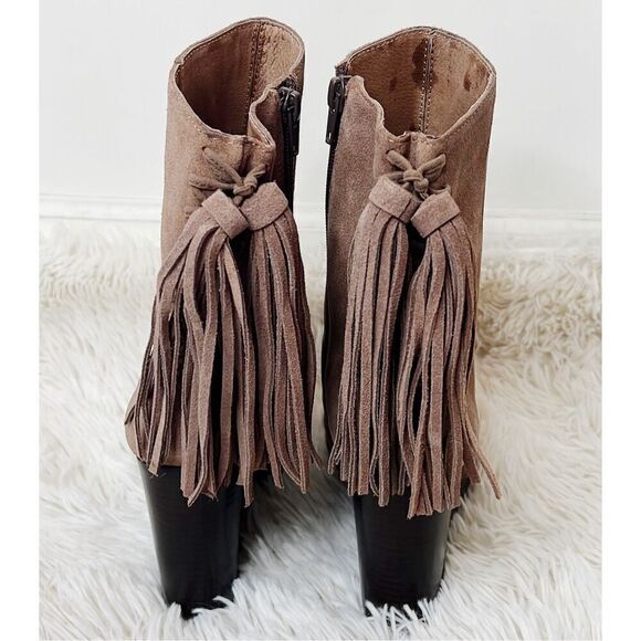 Jeffrey Campbell Suede Tassel Wedge Ankle Boot SZ 9.5 Brown - Picture 4 of 8